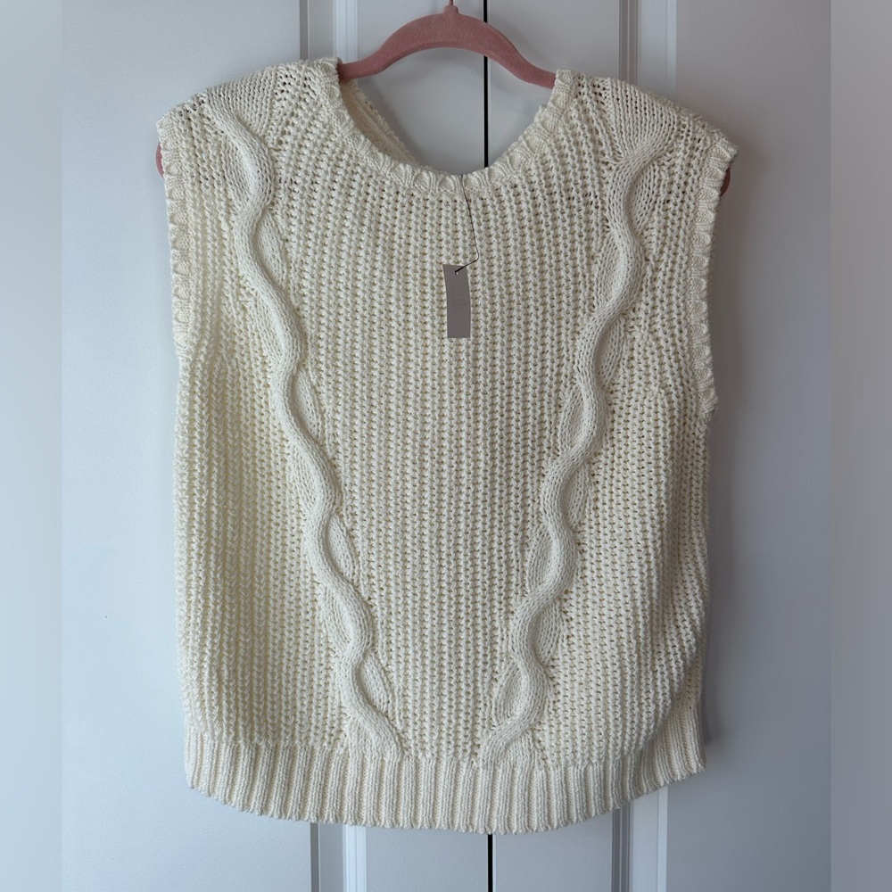Talbots Women’s Convertible Cowl-Neck Cable Knit Vest Ivory NWT (Size P/P)